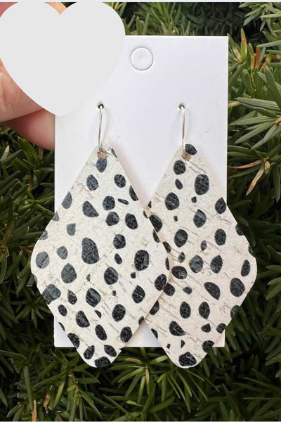 Black and White Spotted Leather Earrings