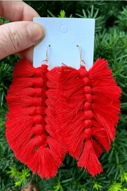 Red Macrame Leaf Earrings - LK’s Boutique