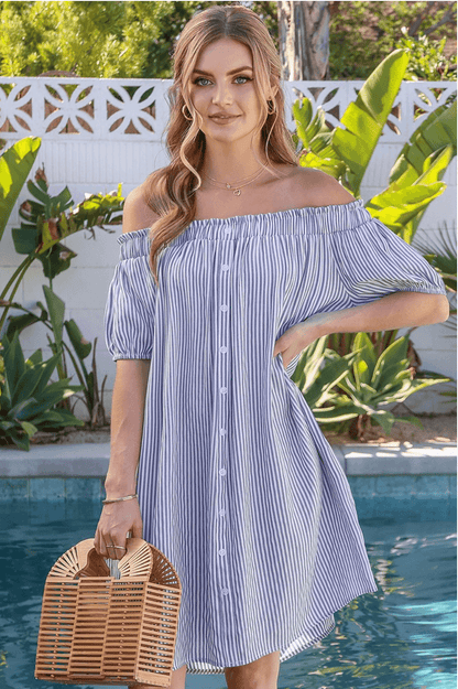 Off Shoulder Striped Dress - LK’s Boutique