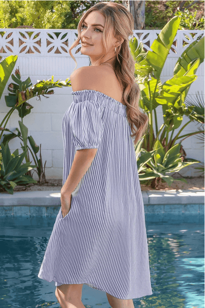 Off Shoulder Striped Dress - LK’s Boutique