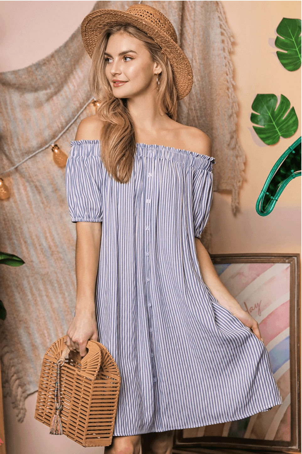 Off Shoulder Striped Dress - LK’s Boutique