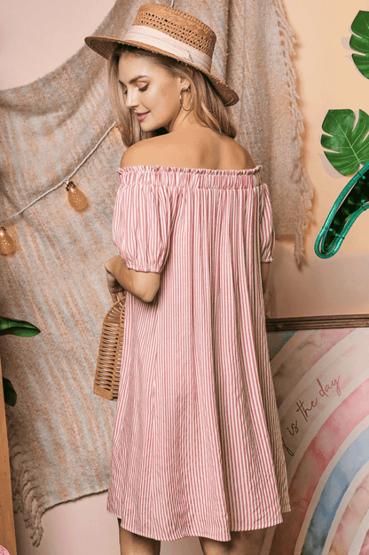 Off Shoulder Striped Dress - LK’s Boutique