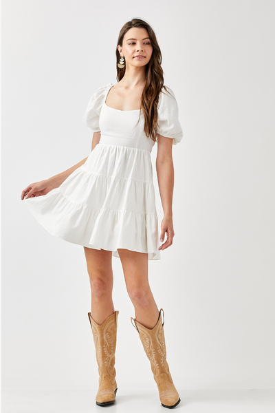 white spring mini dress, White Mini Dress with Open Back - LK’s Boutique