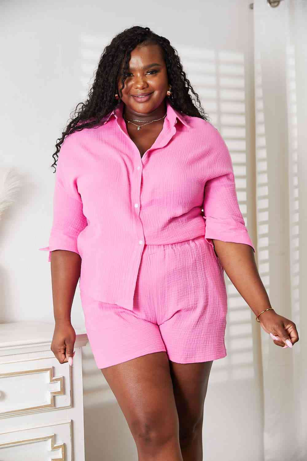 plus size Pink Shirt and Short Set loungewear