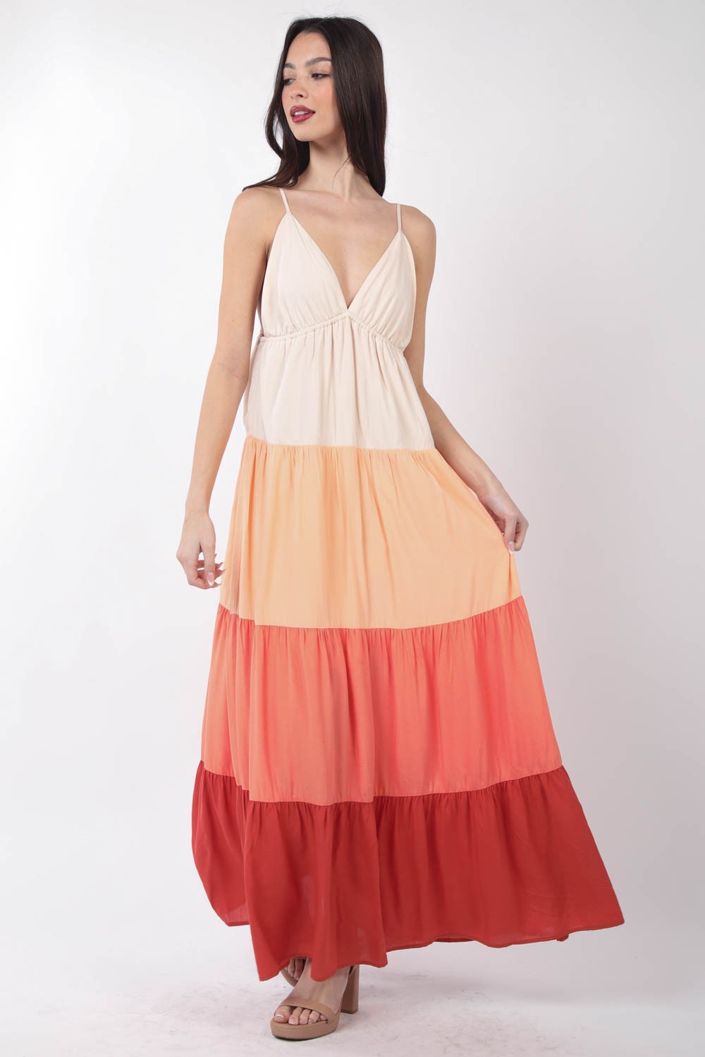 Color Block Tiered Maxi Cami Dress