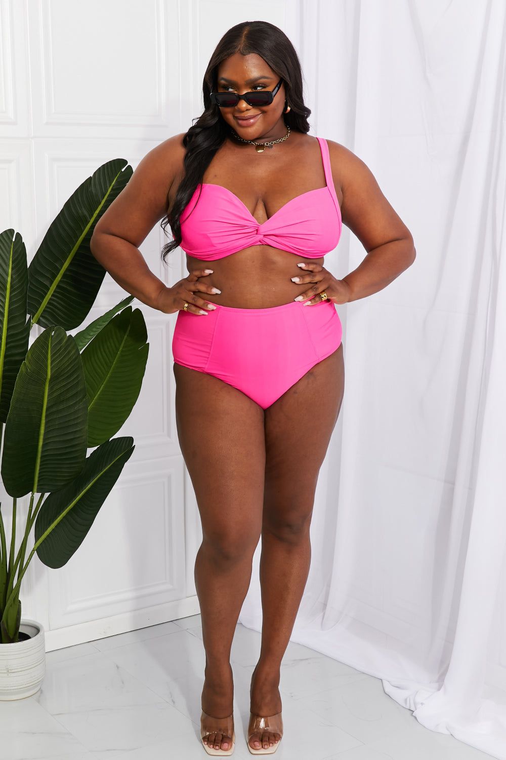 Take A Dip Twist High-Rise Bikini in Pink - LK’s Boutique