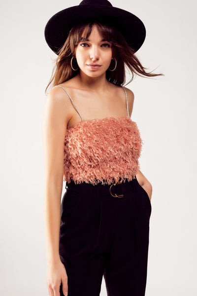 Feather Crop Cami in Pink - LK’s Boutique