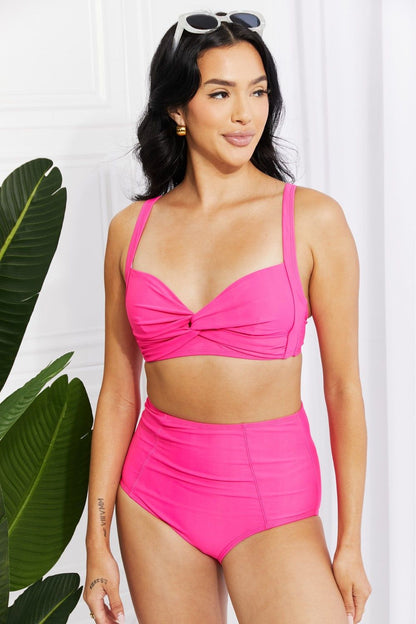 Take A Dip Twist High-Rise Bikini in Pink - LK’s Boutique