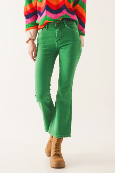 High Waist Flare Jeans in Green - LK’s Boutique