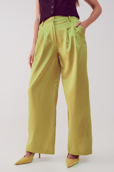 Satin Palazzo Pants in Lime Green - LK’s Boutique