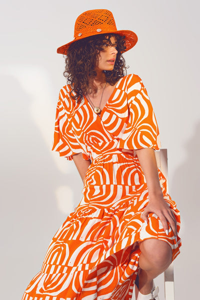 orange print maxi dress womens
